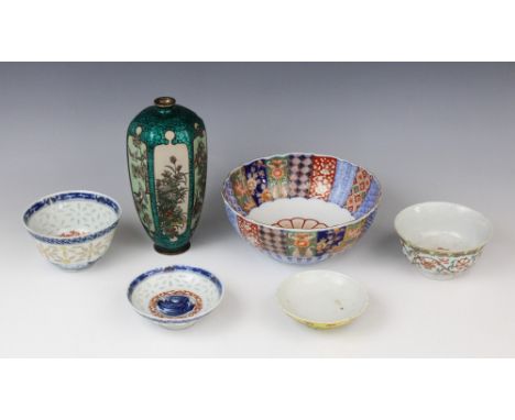 A selection of Asian works of art, 19th century and later, comprising; a Japanese cloisonné and Ginbari vase, Meiji Period (1