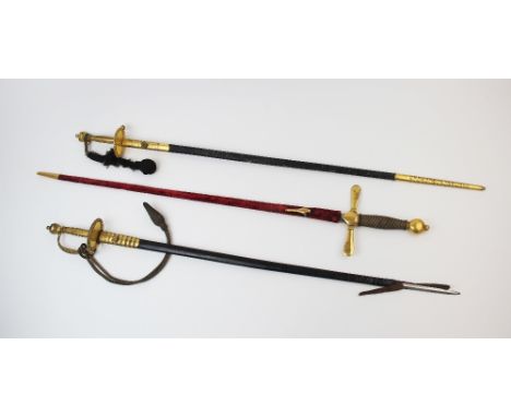 A Victorian diplomatic court sword, 19th century, the 76cm double edged unfullered blade set to a regulation gilt brass hilt 