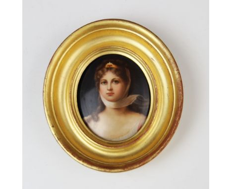 A Royal Vienna portrait miniature on porcelain, 19th century, depicting Princess Louise, Queen of Prussia, inscribed 'E36' an