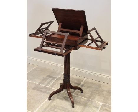 A George III mahogany pedestal quartet music stand, in the manner of Gillows, the rectangular adjustable book rest over three