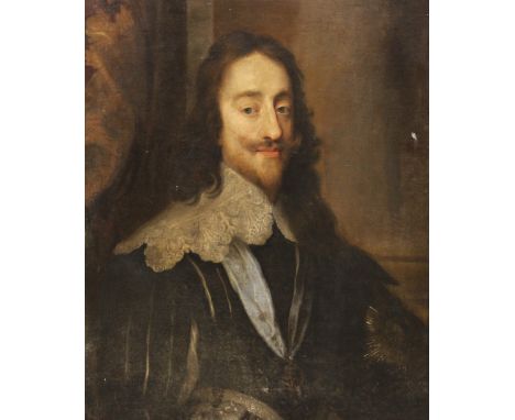 Follower of Sir Antony Van Dyck (1599-1641),Portrait of Charles I, Head and shoulders, with lace edged collar and garter star