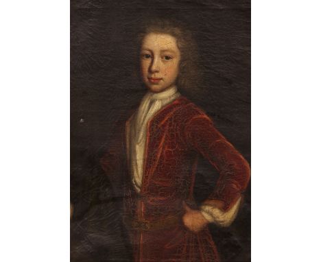 English School, late 17th century,Portrait of Roger, son of George Kenyon Esq MP, half length wearing a red velvet coat and w