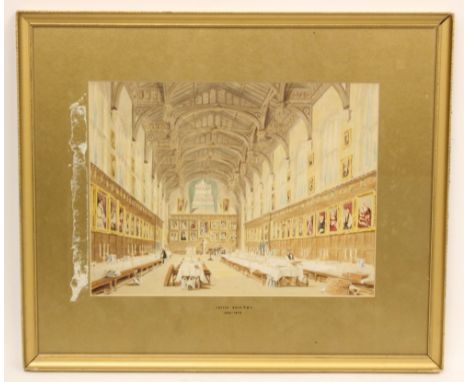Circle of Joseph Nash (1808-1878),A college dining room scene,Watercolour on paper,Unsigned, gallery labels verso,28.5cm x 38