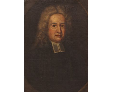 English school, 18th century,Portrait of Reverend Richard Wroe Half length in clerical dress in a painted oval,45cm x 34cm,To