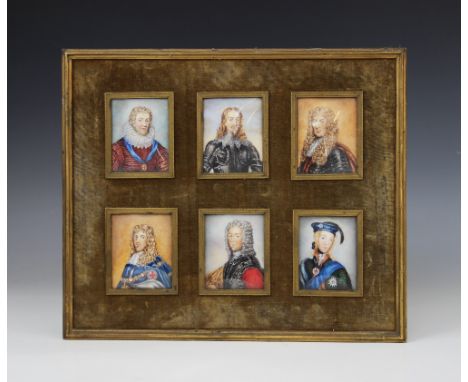 English School (19th century), a set of six portrait miniatures on ivory, depicting the male line of the Stuart dynasty, comp