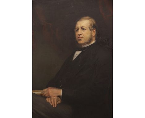 Joseph Bridge (1845-1894),Portrait of John Ralph Ormsby-Gore, 1st Baron Harlech, three quarter length seated wearing a black 