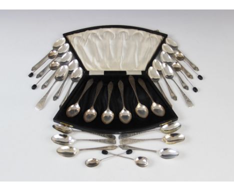 A selection of silver teaspoons and coffee spoons, to include a set of twelve George V coffee spoons by I S Greenberg &amp; C