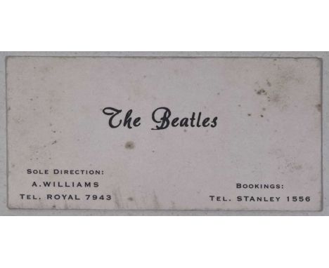 An original business card marked 'The Beatles' and used by the group's first manager Allan Williams c 1960/61. Measures 8.6x4