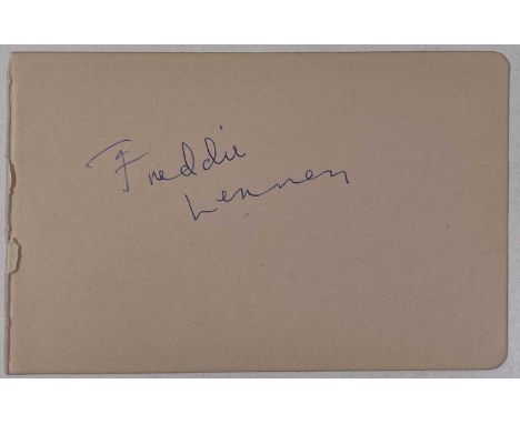 A page from an autograph book (15x10cm) bearing an autograph by Alfred 'Freddie' Lennon.