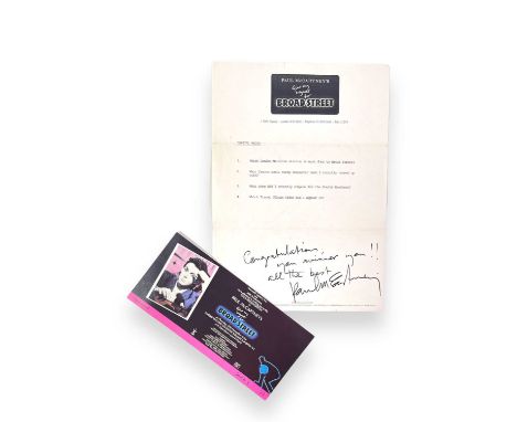 A page on MPL stationery with 'Give My Regards..' logo bearing a handwritten inscription and signature by Paul McCartney. To 