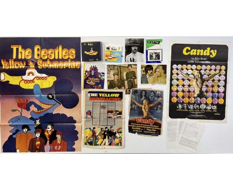 A collection of film-related items relating to The Beatles to include a folded approx 103 x 80cm Yellow Submarine poster (I.P