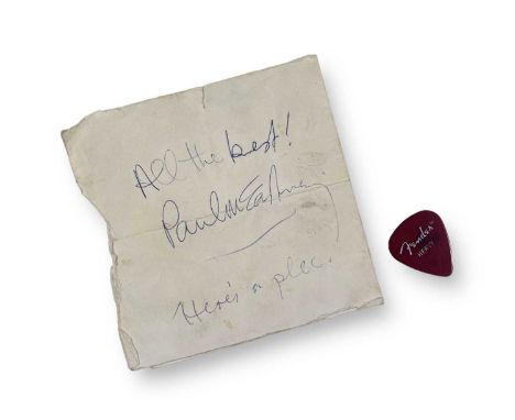 An envelope (date stamped 17th May 1973) on the reverse of which a signature and inscription from Paul McCartney 'All the bes