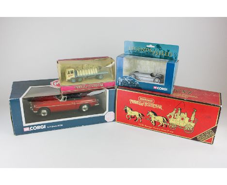 A Corgi model 1963 MGB Roadster in Tartan Red, together with six other assorted Corgi die cast model motor vehicles and seven