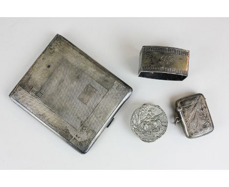 A George VI silver cigarette case by Charles S Green & Co Ltd, Birmingham 1938, a George V silver vesta case, Birmingham 1919