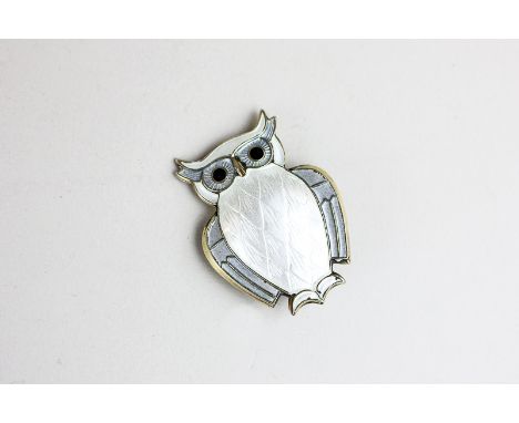 David Andersen, a silver and white enamel owl brooch, 4cm long