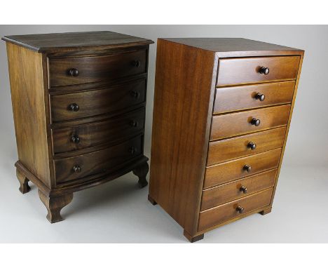 Two collector's tabletop cabinets of four long drawers, and seven long drawers, both on bracket feet, (one a/f), largest 42.5
