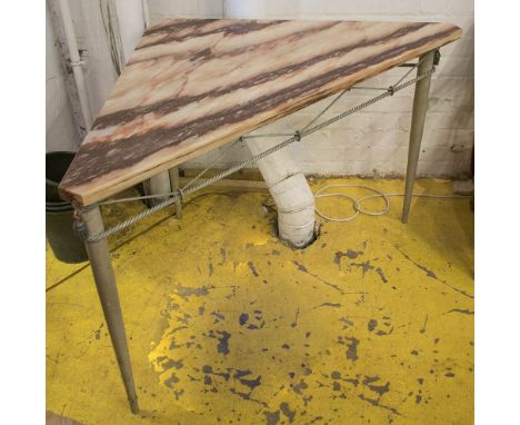 CONSOLE TABLE, early 20th century Maison Jansen style with a triangular marble top and metal rope twist and tassel detail on 