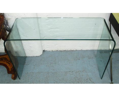 CONSOLE TABLE, curved glass, 35cm D x 75cm H x 100cm W.