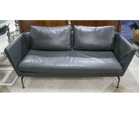 VITRA SOFA, black hide 'Suita' sofa by Vitra with metal supports, 189cm W x 89cm D.