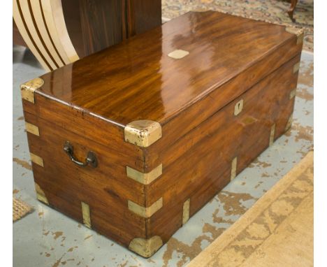 TRUNK, 19th century camphorwood and brass bound with rising lid and carrying handles, 105cm x 53cm x 47cm H.