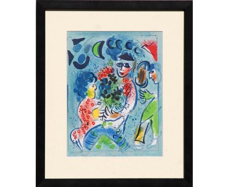 MARC CHAGALL 'Woman with Bouquet', original lithograph, 1969, printed by Mourlot, 31cm x 23cm, framed and glazed.