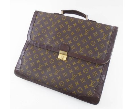 LOUIS VUITTON BRIEFCASE, monogram design with leather trim, fitted interior, approx. 40cm W x 30cm H (worn condition) and a C