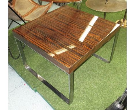 LAMP TABLE, stripe exotic wood metal legs, 70cm x 70cm x 51cm H.