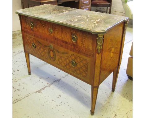 COMMODE, Gustav III style with a green mottled marble top over two long drawers with swag and portrait medallion detail on sq