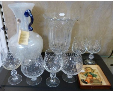 A Hummel wall plaque together with a celery vase, brandy glasses and an Italian Art Deco style twin handled vase