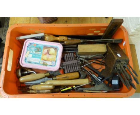 A box of woodworking tools