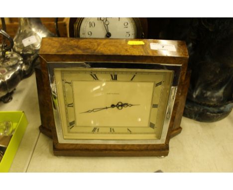 A Mappin & Webb burr walnut cased Art Deco mantel clock 