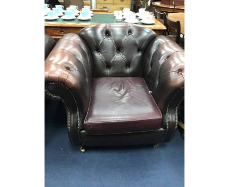 PAIR OF BUTTON BACKED LEATHER ARMCHAIRS