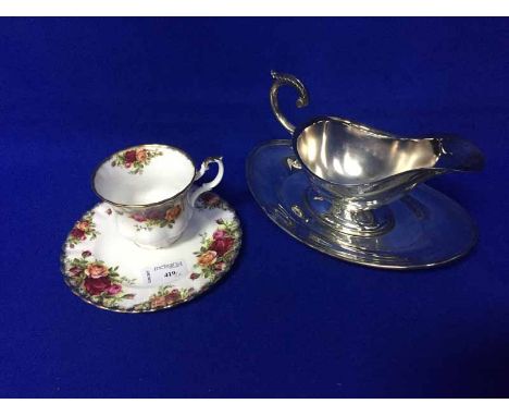 OLD COUNTRY ROSES PART TEA SERVICE ALONG WITH JAMES KENT CRUET SETalso with James Kent salad bowl and a silver plated sauce b