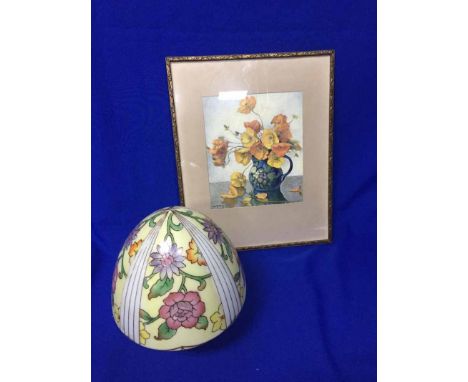 PAINTED CONE-SHAPED LIGHT SHADEtogether with a colour print after Elizabeth Mary Watt (2) 