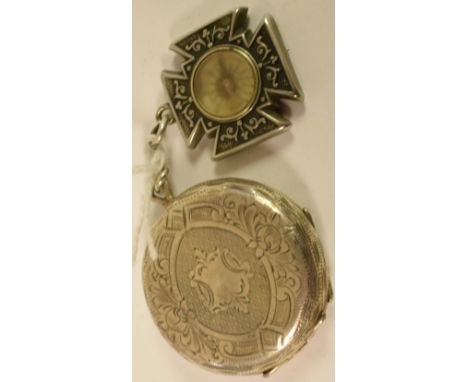 A Victorian compass Albert fob; a 935 silver watchcase locket