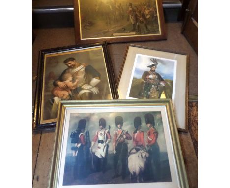 “Portrait Group 1849”, large coloured print of R Welsh Fusiliers, 5 officers and OR’s, framed 23” x 31”, “Wellington at Water