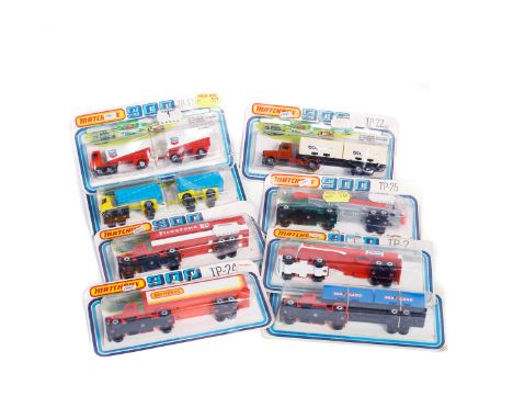 8 Matchbox Superfast 900 Series 'Long Haul' articulated tractor &amp; trailer units. Including; TP-2 Exxon. TP-16 Wagon &amp;