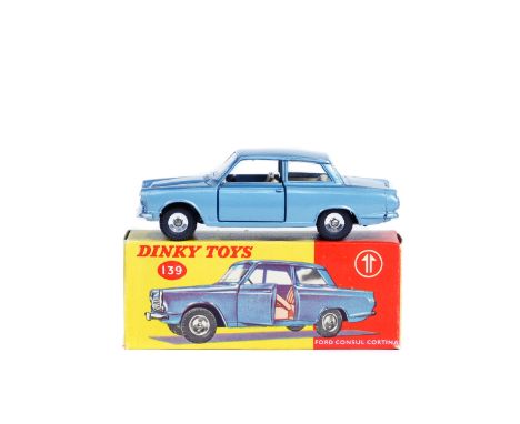 Dinky Toys Ford Consul Cortina (139). An example in light metallic blue with deep cream interior, dished spun wheels with tre