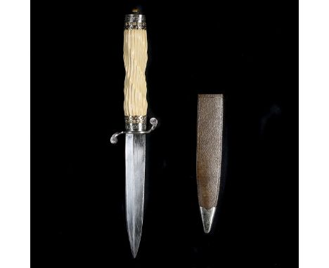 A hunting knife c.1900. Possibly Swedish, straight SE blade 12cms, casein grip imitating engine turning, pierced plated nicke
