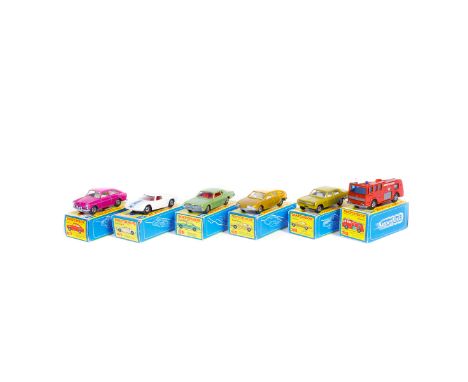 6 Matchbox Series Superfast. 35, Merryweather Fire Engine. 36, Opel Diplomat. 41, Ford GT in white. 56, BMC 1800 Pininfarina.