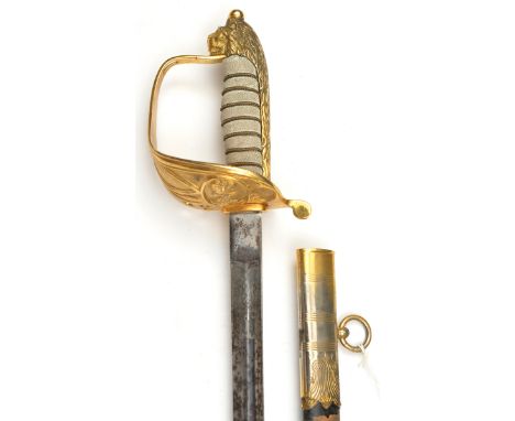 An ERII R Naval officer’s sword,  straight fullered blade, 32”, etched with crowned ERII on one side and crowned fouled ancho