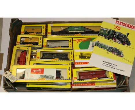 1960's Fleischmann HO model railway.  A DR Class 65 2-8-4 tank locomotive RN65-014 in black and red livery. Plus an 0-4-0 ind