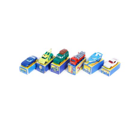 6 Matchbox Series vehicles. 8e, Ford Mustang in white. 9d, Boat and Trailer. 10d, Leyland Pipe Truck. 12c, Land Rover Safari.