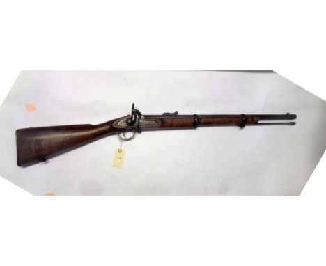 A .577” percussion carbine, 41½” overall, barrel 25½” with conventional ladder rearsight, ordnance viewer’s mark, commercial 