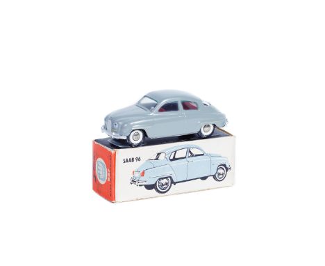 A Rare Tekno SAAB 96 (827). In light grey with red interior, hammered silver base and plated/white wheels with black rubber t