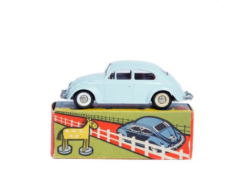 A Rare Tekno Volkswagen (819). In light blue with red interior, very pale grey base with plated/white wheels and black rubber