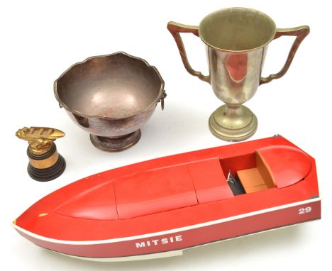 A quantity of items relating to speedboats  and speedboat racing, etc, including a small engraved silver prize cigarette case