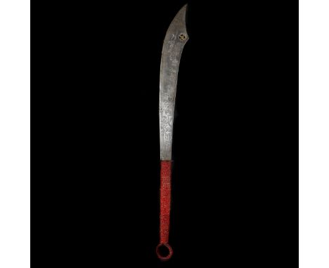 A Chinese sword dao. Early 20th century, glaive-shaped blade 44cms with some chiselled decoration and inlaid with a pierced b