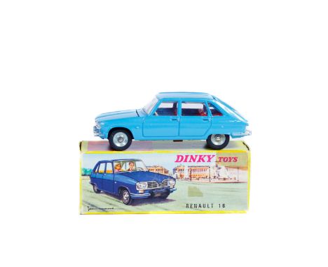 A French Dinky Toys Renault 16 (537). In light blue with red interior, dished spun wheels with black rubber tyres. Boxed, som