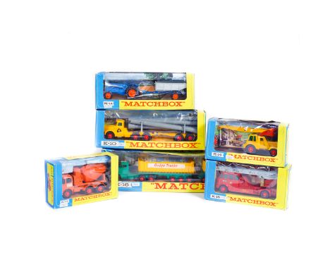 6 Matchbox King Size vehicles. K-10, Pipe Truck. K-11, Fordson Tractor &amp; Farm Trailer. K-13, Ready-Mix Concrete Truck. K-